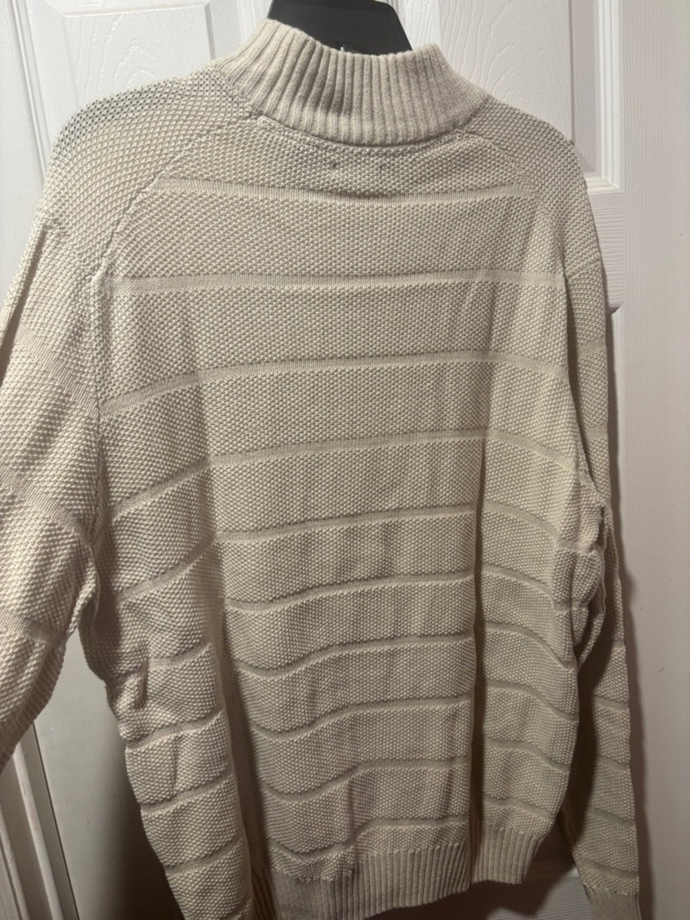 Men's Half-Zip Textured Knit Sweater - Cream (C1) - Picture 4 of 4